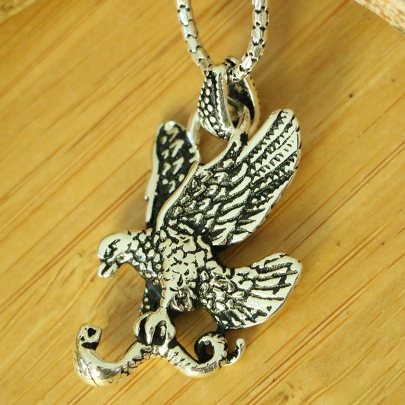 Sterling Silver EAGLE & COBRA Men's Necklace - Picture 2 of 8